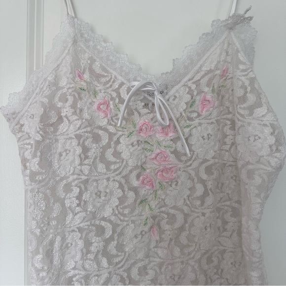 Vintage 'Delicates' (XS/S) White Sheer Lace Chemise Lingerie Slip Dress Floral - Picture 4 of 9